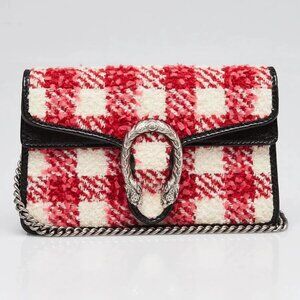 Gucci Red/White/Black GG Tweed/Patent Leather Super Mini Dionysus Chain Bag